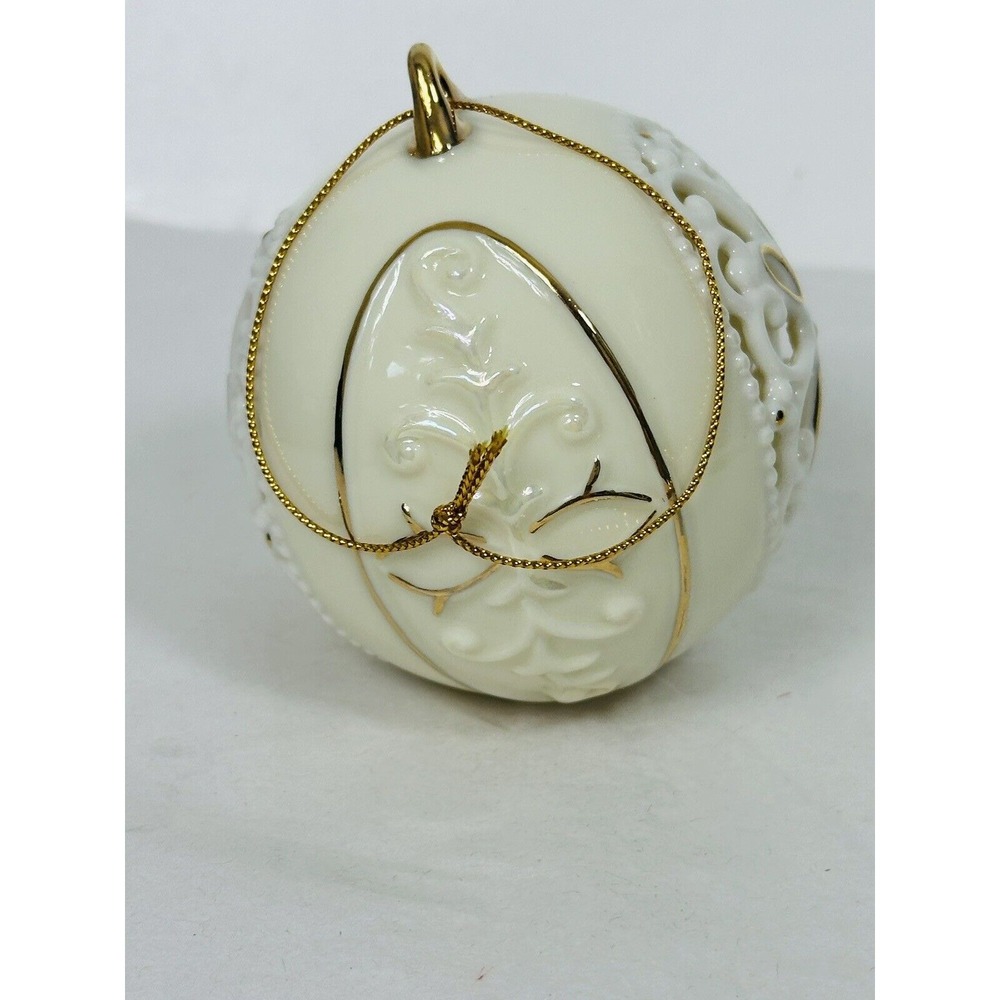 Elegant‎ Round Ivory & Gold Egg Ceramic Reticulated Christmas Ornaments By Ganz - Picture 5 of 7